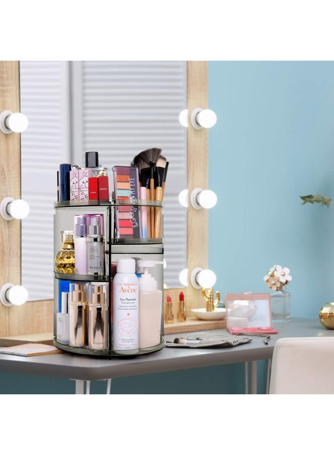 Gray  - 360 Degree Rotation Makeup Organiser Grey  Lazy Susan Cosmetics Storage Shelf Makeup Carousel Rotating Display Rack  Great For Countertop Bathroom Counter
