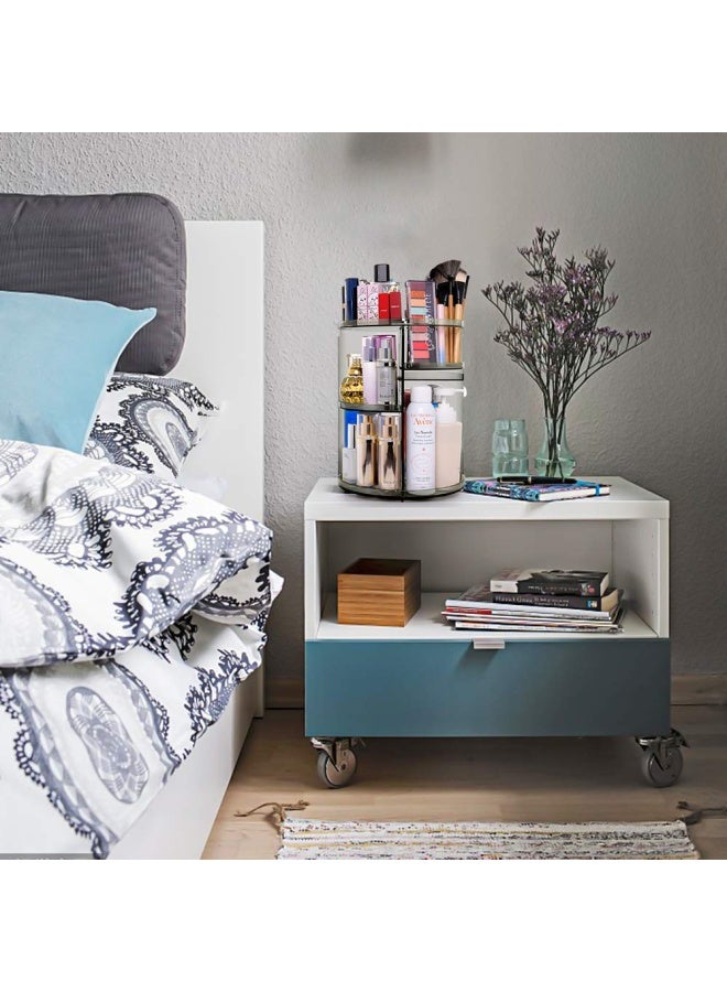 Gray  - 360 Degree Rotation Makeup Organiser Grey  Lazy Susan Cosmetics Storage Shelf Makeup Carousel Rotating Display Rack  Great For Countertop Bathroom Counter