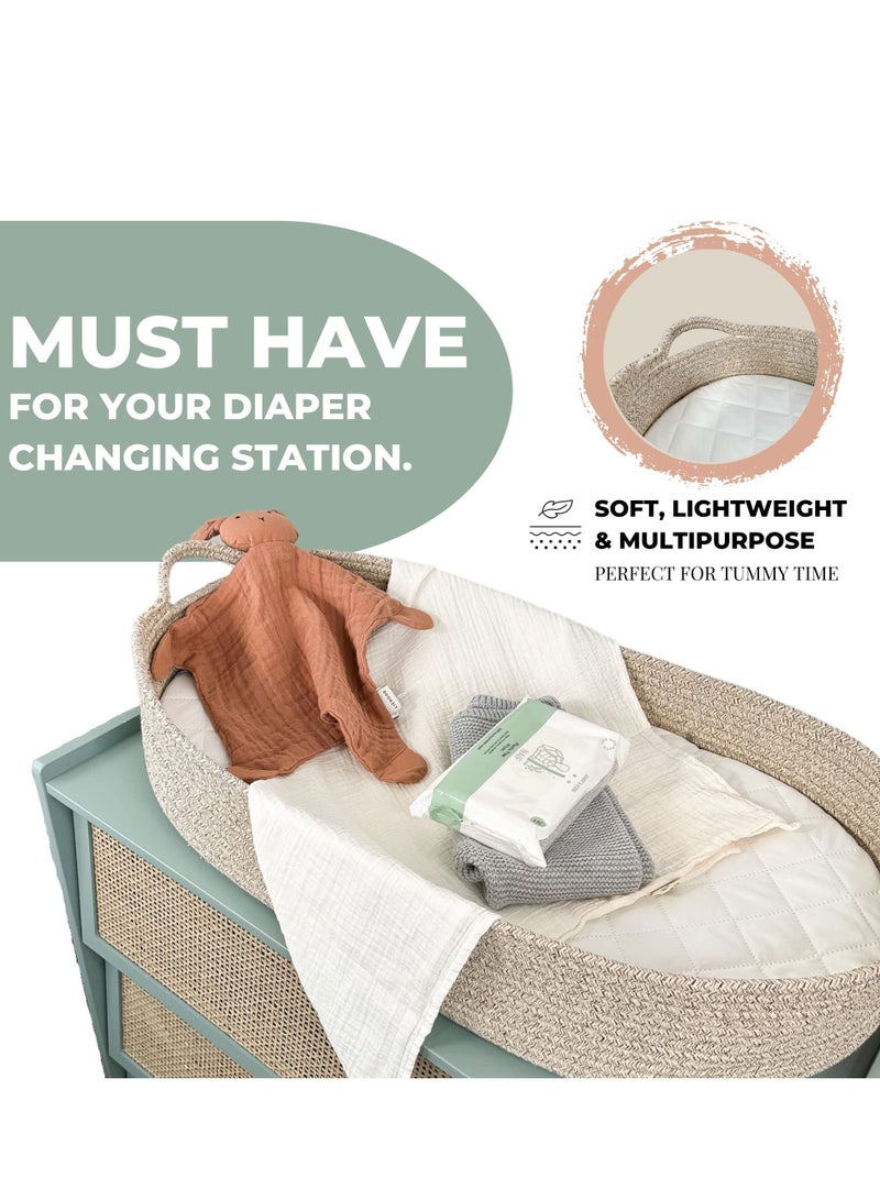 Baby Moses Changing Pad for Dresser - Moses Basket for Babies with Diaper Changing Pad Sturdy Thick Rope Baby Changing Basket Baby Diaper Changing Station Baby Nursery Changing Table Topper