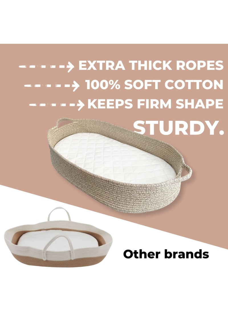 Baby Moses Changing Pad for Dresser - Moses Basket for Babies with Diaper Changing Pad Sturdy Thick Rope Baby Changing Basket Baby Diaper Changing Station Baby Nursery Changing Table Topper