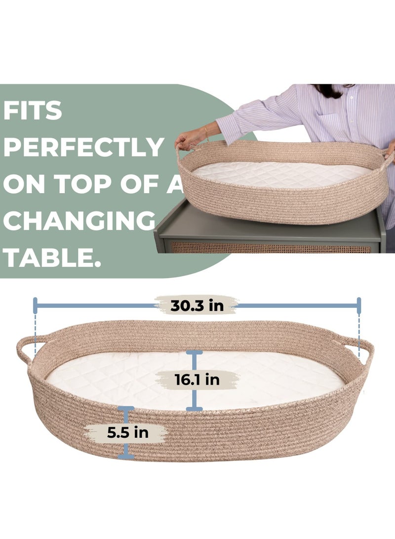 Baby Moses Changing Pad for Dresser - Moses Basket for Babies with Diaper Changing Pad Sturdy Thick Rope Baby Changing Basket Baby Diaper Changing Station Baby Nursery Changing Table Topper