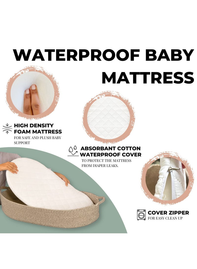 Baby Moses Changing Pad for Dresser - Moses Basket for Babies with Diaper Changing Pad Sturdy Thick Rope Baby Changing Basket Baby Diaper Changing Station Baby Nursery Changing Table Topper