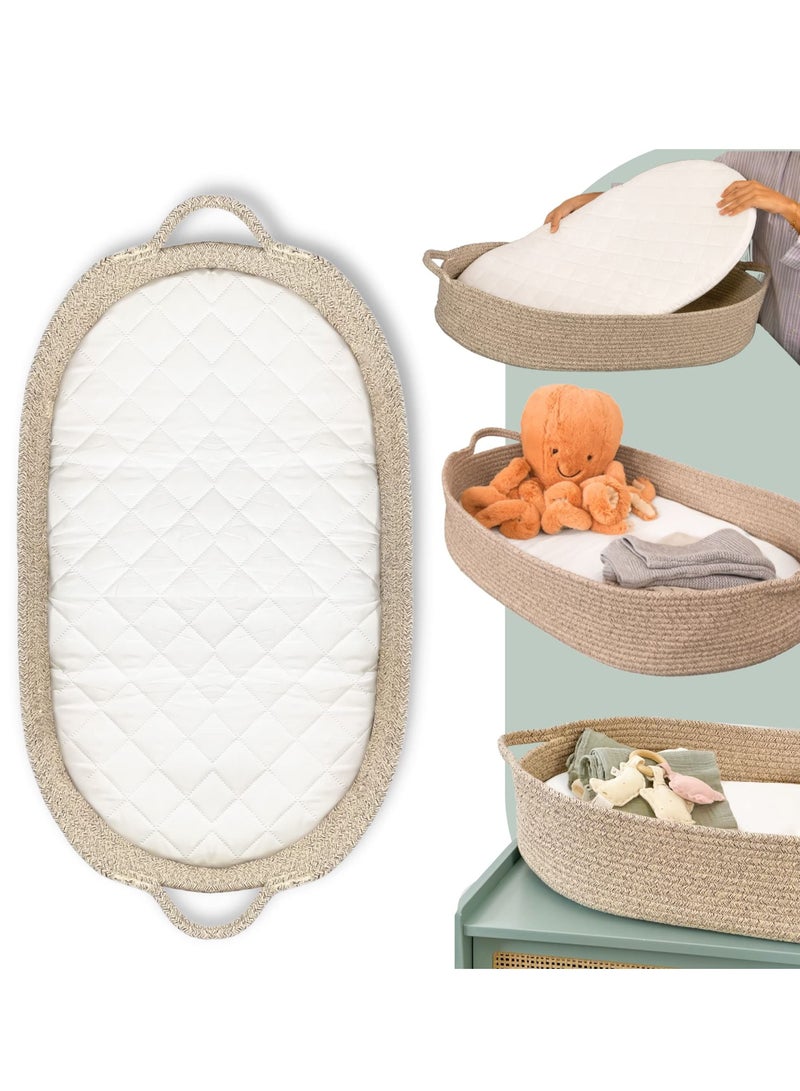 Baby Moses Changing Pad for Dresser - Moses Basket for Babies with Diaper Changing Pad Sturdy Thick Rope Baby Changing Basket Baby Diaper Changing Station Baby Nursery Changing Table Topper