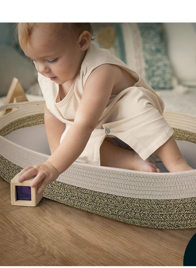 Baby Changing Basket Nursery Decor Cotton Rope Changing Table Topper with Thick Cotton Foam Pad and Removable Waterproof Bamboo Mattress Cover with Removable Cotton Cover Storage Bag Changing Basket