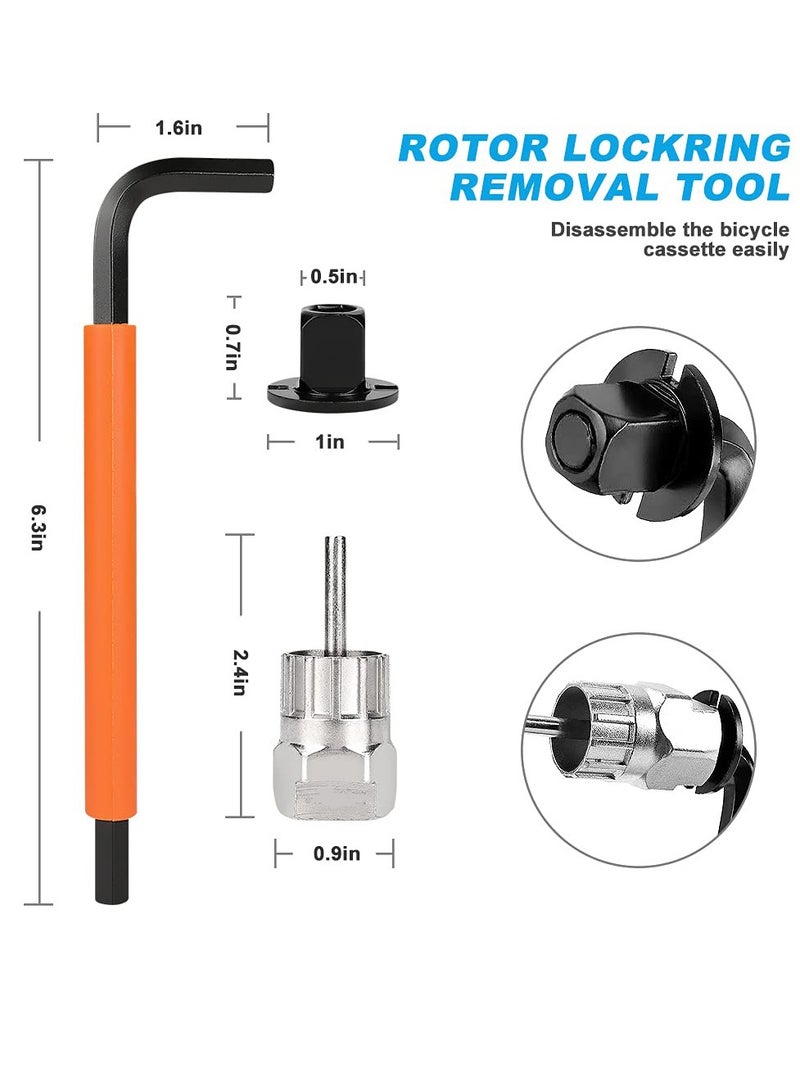 Comprehensive Bike Repair Tool Kit: Includes Crank Removal Tool, 3-in-1 Cassette Removal Tool, Bottom Bracket Remover, Rotor Lock Ring Tool, Pedal Wrench, and Multi-Purpose Utility Tool.