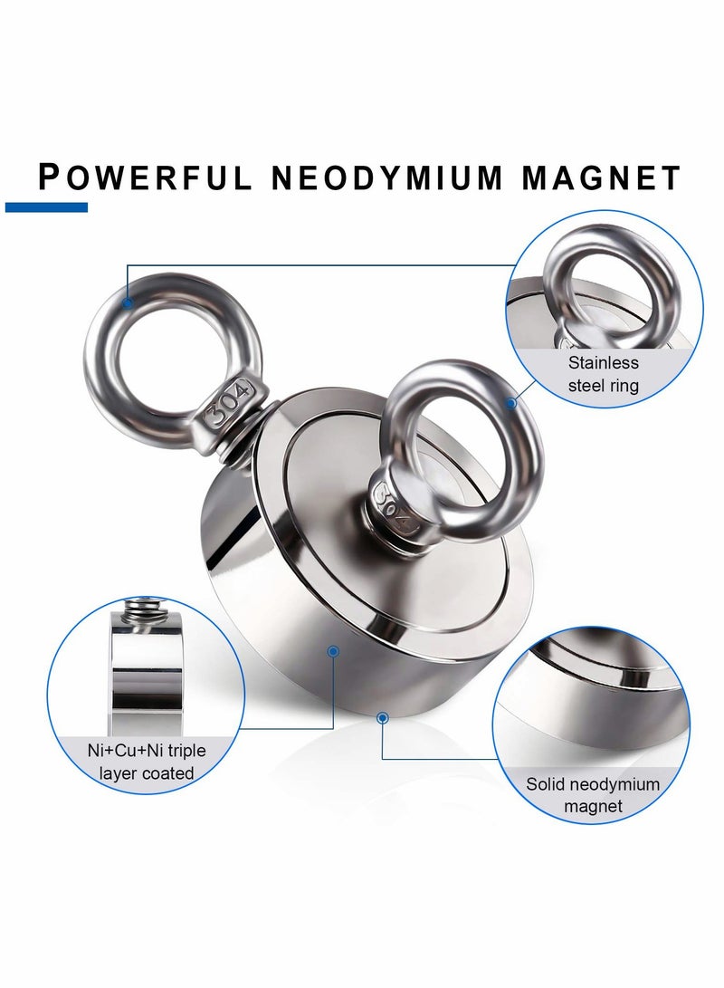 Neodymium Eyebolt Magnets with Nickel Coating and Rope - Strong Magnetic Hold for Various Applications