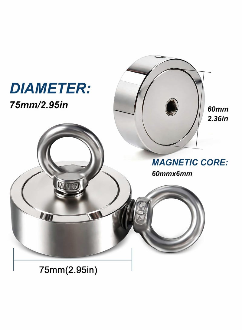 Neodymium Eyebolt Magnets with Nickel Coating and Rope - Strong Magnetic Hold for Various Applications