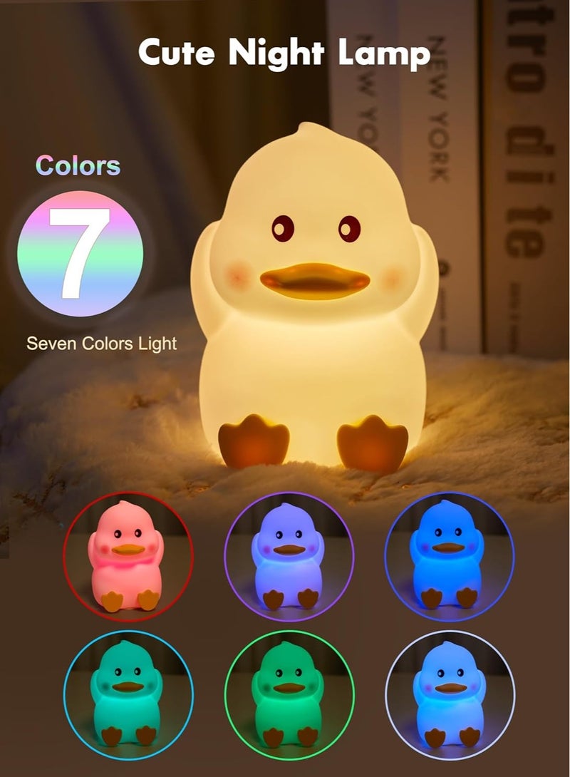 Duck Night Light for Kids, Cute Silicone Night Light, Dimmable Nursery Nightlight, with 2 Levels of Brightness, 7 Colors Rechargeable Bedside Touch Lamp, Squishy Duck Lamp, Portable Night Light