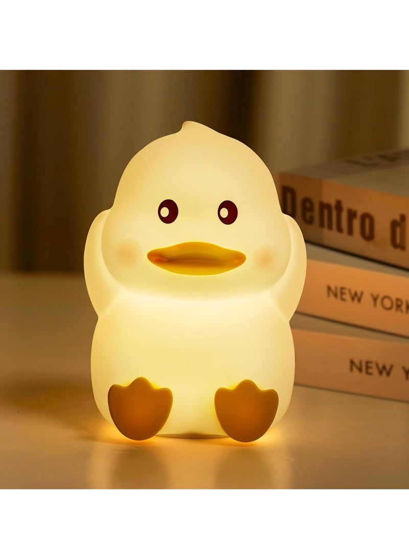 Duck Night Light for Kids, Cute Silicone Night Light, Dimmable Nursery Nightlight, with 2 Levels of Brightness, 7 Colors Rechargeable Bedside Touch Lamp, Squishy Duck Lamp, Portable Night Light