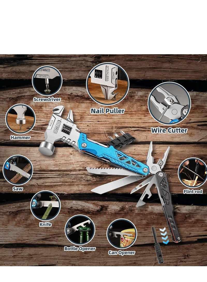 Upgraded Hammer Multitool, 18-in-1 Multitool Hatchet Axe Knife Hammer Pliers Saw Screwdrivers Bottle Can Opener Nylon Sheath Perfect for Camping Hiking Survival Gifts for Men