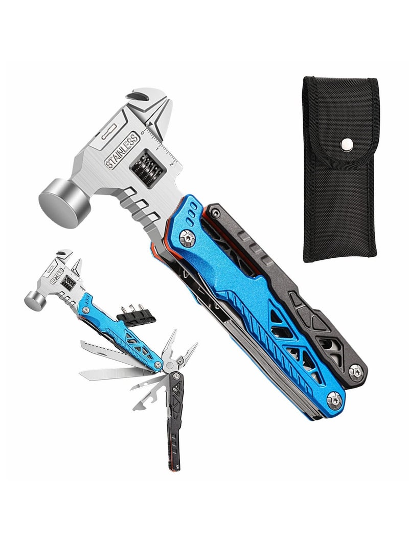 Upgraded Hammer Multitool, 18-in-1 Multitool Hatchet Axe Knife Hammer Pliers Saw Screwdrivers Bottle Can Opener Nylon Sheath Perfect for Camping Hiking Survival Gifts for Men