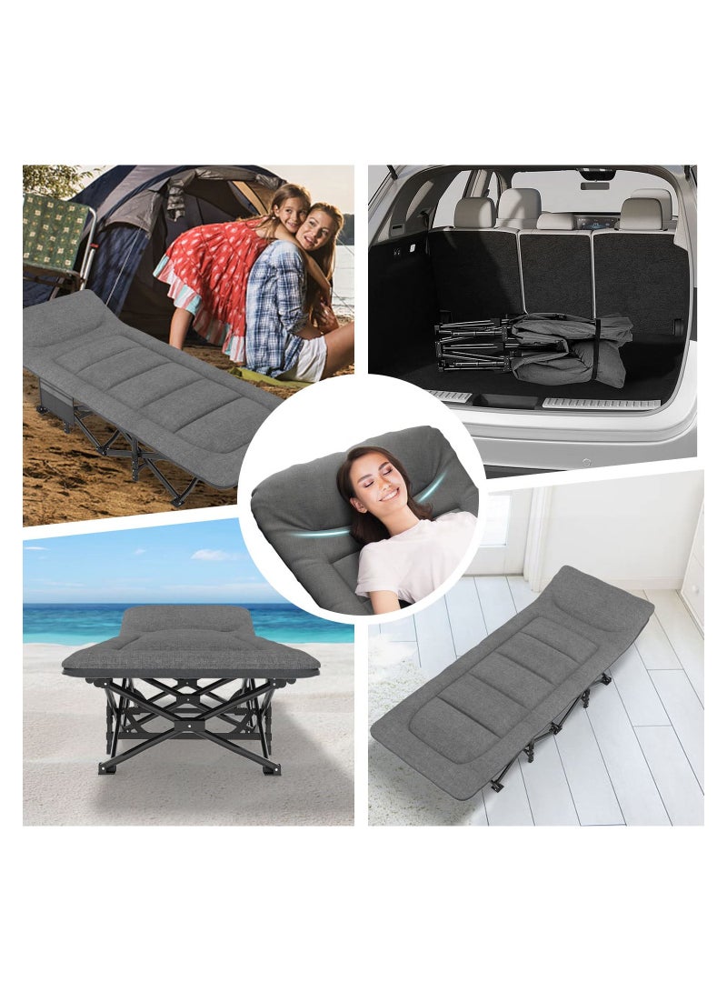 Camping Cot for Adults with Cushion and Pillow Folding Lounge Chair Outdoor Folding Bed for Travel Office Garden Beds