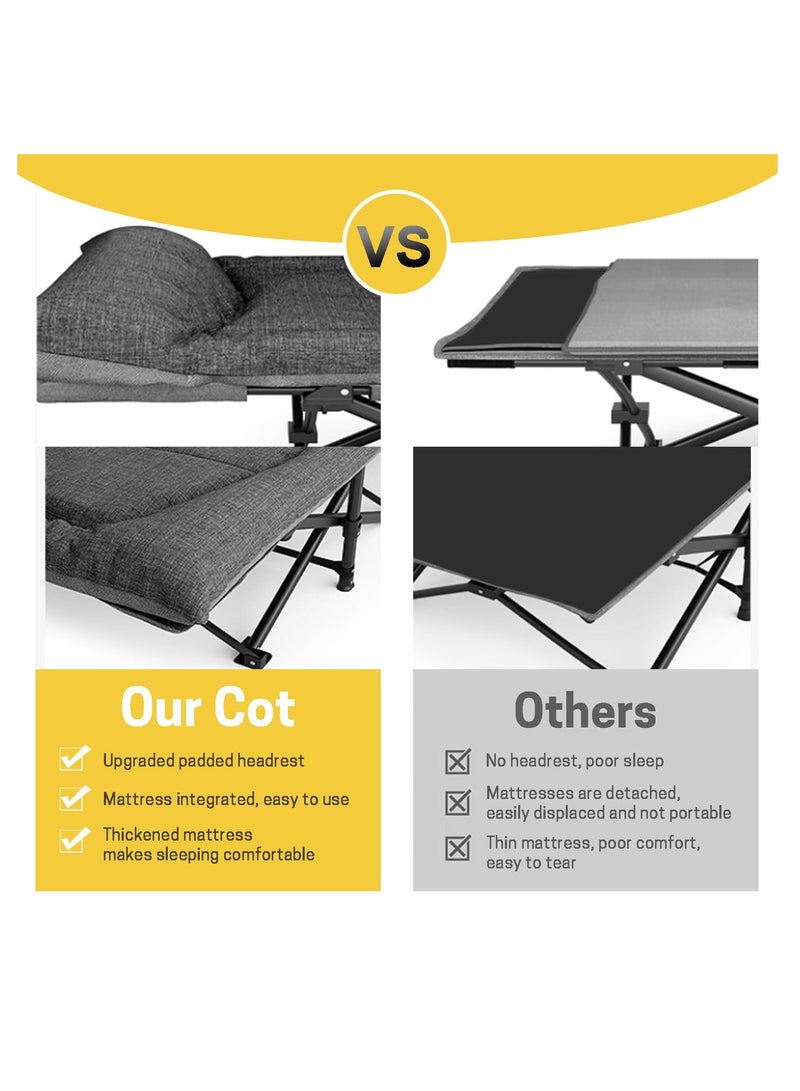 Camping Cot for Adults with Cushion and Pillow Folding Lounge Chair Outdoor Folding Bed for Travel Office Garden Beds