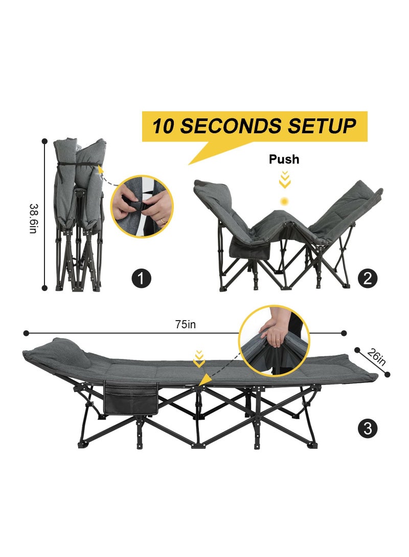 Camping Cot for Adults with Cushion and Pillow Folding Lounge Chair Outdoor Folding Bed for Travel Office Garden Beds