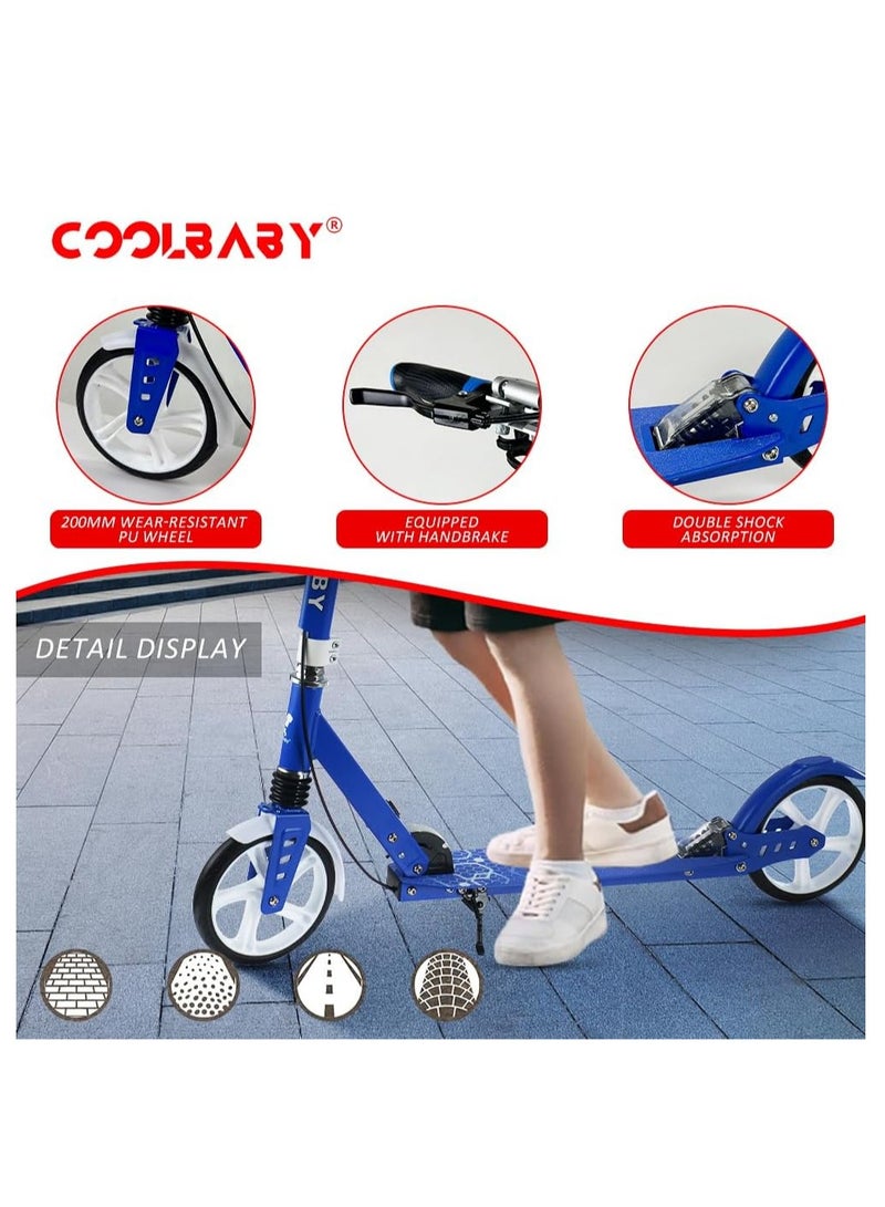 COOLBABY Adult Foldable Scooter 200MM Large Wheel Aluminum Alloy Scooter Maximum Loading 150kg 8-12km/h