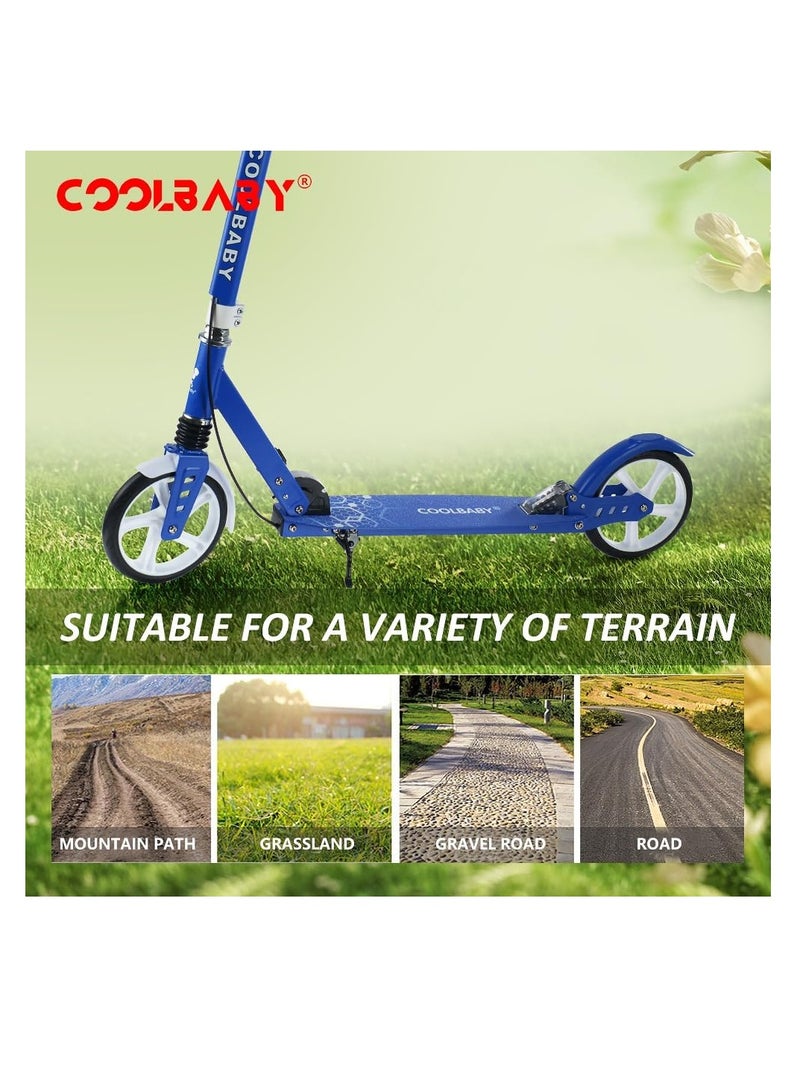 COOLBABY Adult Foldable Scooter 200MM Large Wheel Aluminum Alloy Scooter Maximum Loading 150kg 8-12km/h