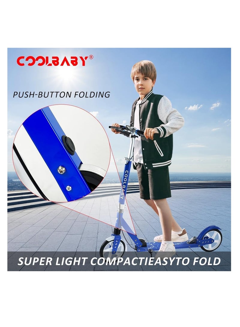 COOLBABY Adult Foldable Scooter 200MM Large Wheel Aluminum Alloy Scooter Maximum Loading 150kg 8-12km/h