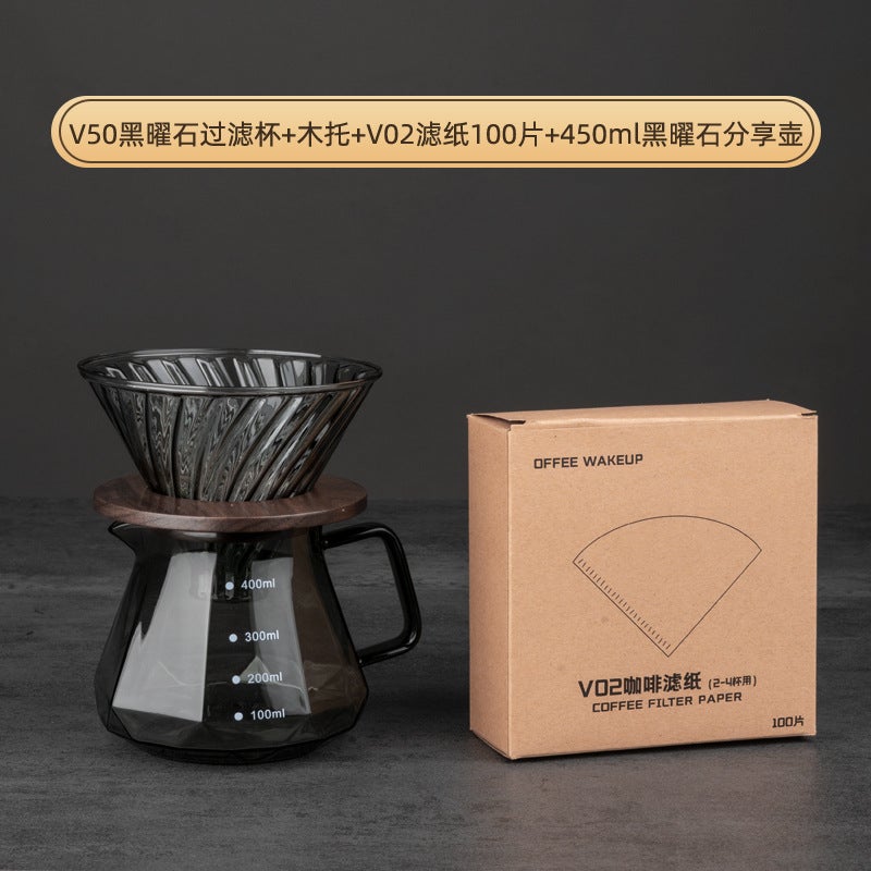 Obsidian Diamond Pour Over Coffee SetV60 obsidian filter cup + tray + filter paper + 450 pot V60 obsidian filter cup + tray + filter paper + 450 pot