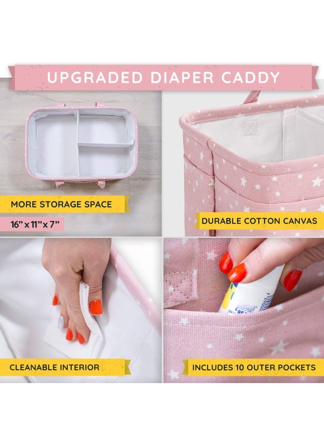 Starhug  Baby Diaper Caddy Organizer - Baby Shower Basket Large Nursery Storage Bin For Changing Table Car Travel Tote Bag Newborn Registry Must Have Bonus Bottle Cooler Pink