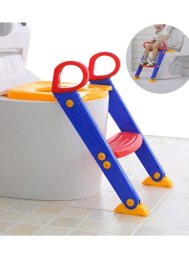 Potty Training Seat with Ladder Kid’s Toilet with Non-Slip Step Stool Ladder Potty Training Ladder Potty Chair Suitable for Boys Girls Kids Toddles - Assorted colour