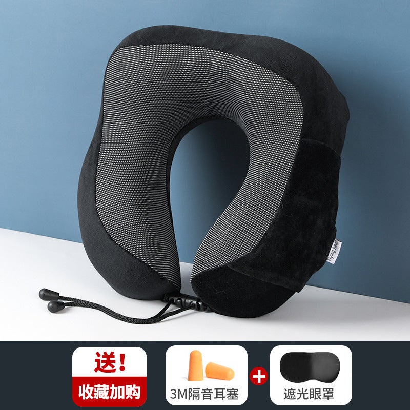 Memory Foam U-Shaped Pillow Neck Support for Travel Black