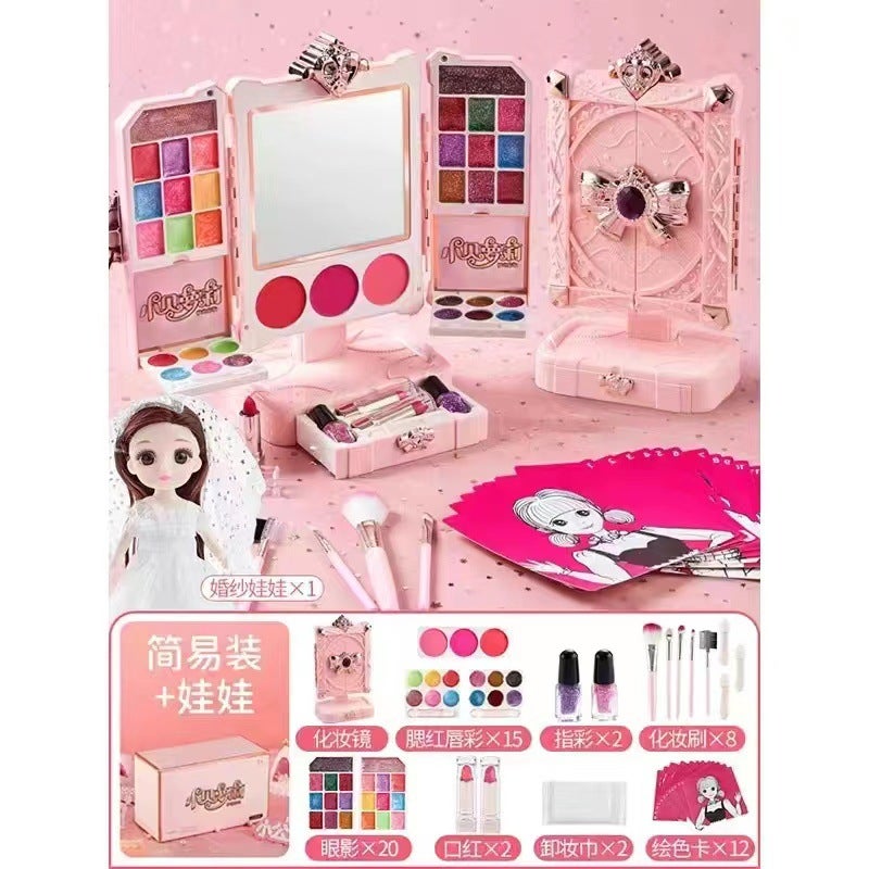 Kids Makeup Toy Set Vanity TableMirror dressing table (simple outfit) sound and light + wedding Princess Mirror dressing table (simple outfit) sound and light + wedding Princess