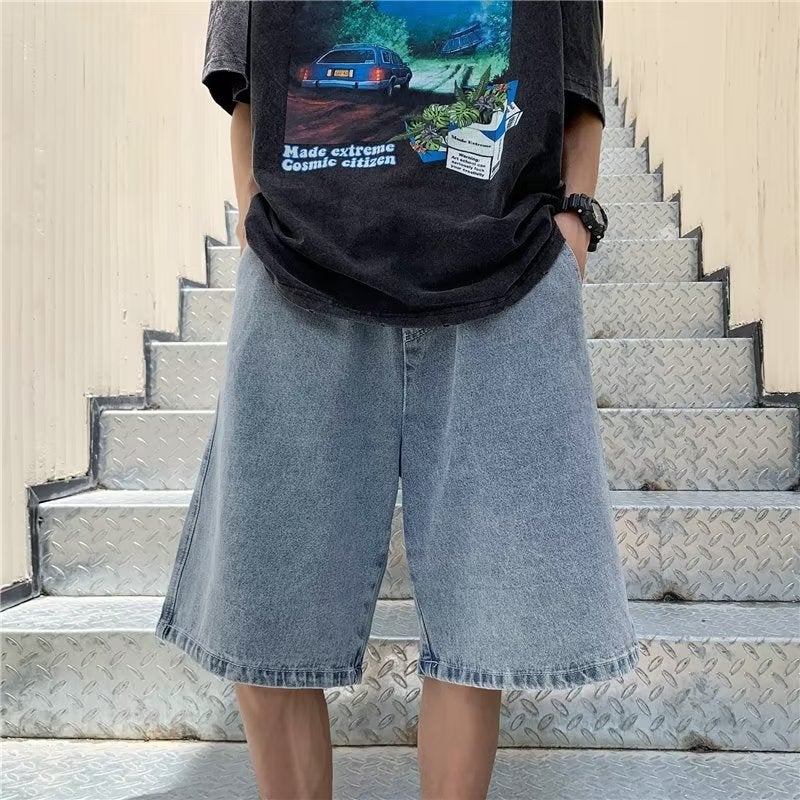 2023 Mens Denim Shorts Summer Loose Fit Casual FashionBlue Blue