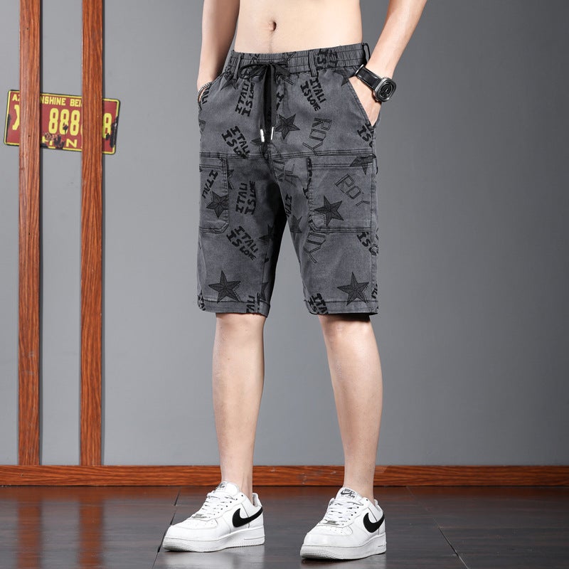 Summer Thin Denim Cargo Shorts Casual Mens Loose FitGray Gray