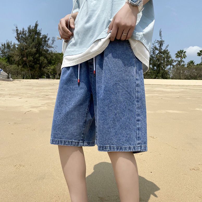 Summer Mens Denim Shorts Elastic Waist ThinVintage Blue Vintage Blue