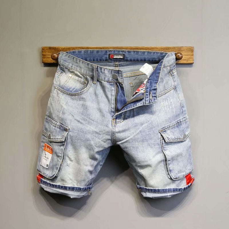 Summer Light Blue Slim Fit Denim Shorts MenDenim Blue Denim Blue