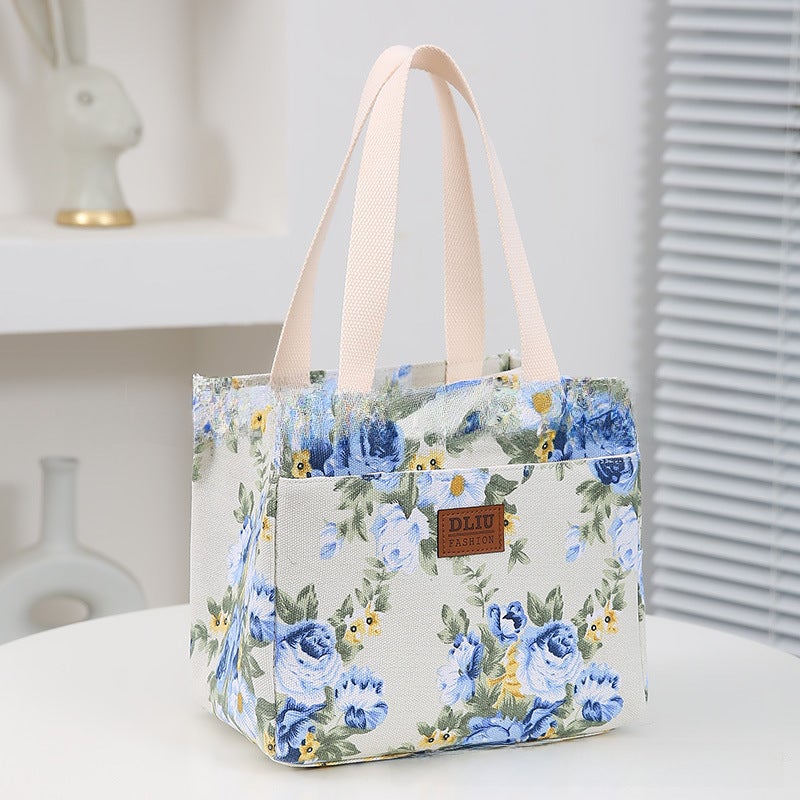 Large Capacity Cute Lunch Bag with InsulationBlue Flowers Blue Flowers