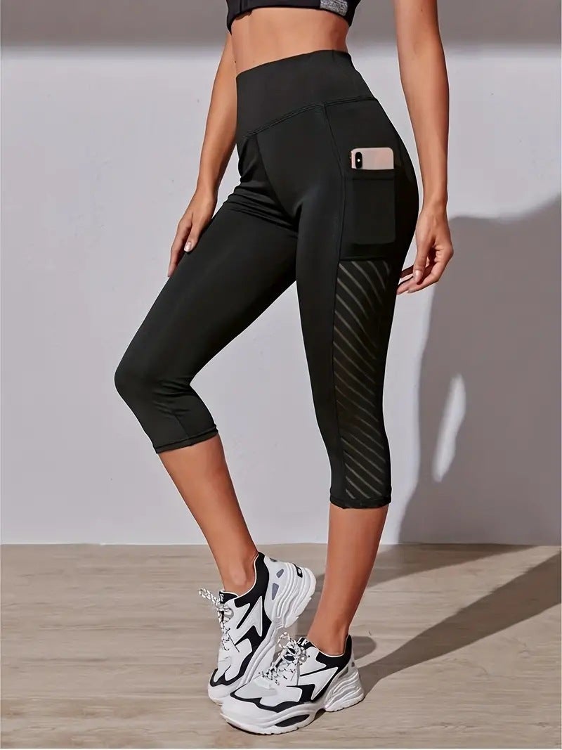 Contrast color stitching running trousers belly contracting hip lifting yoga clothes fitness sports nude tight leggings high waist croppedBlack Black