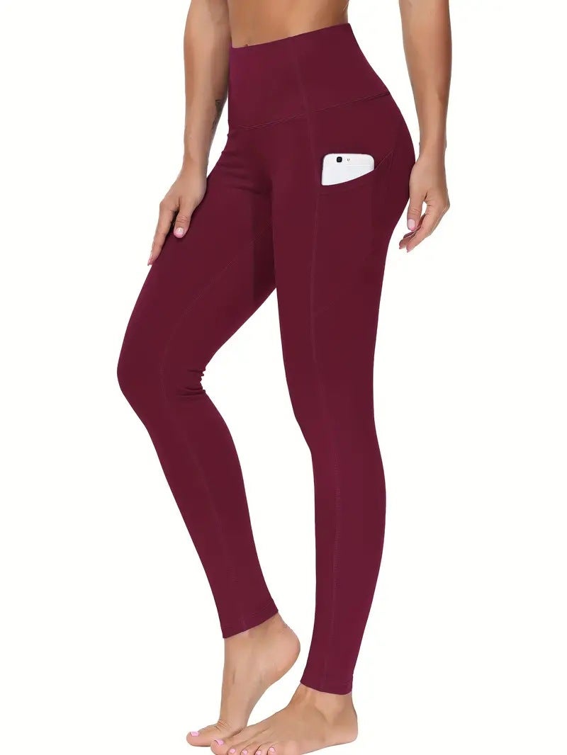 High Waist Tummy Control Yoga PantsWine red Wine red