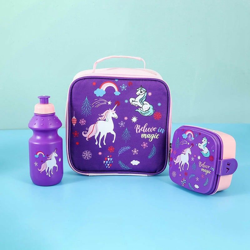 Square insulated childrens lunch bag cartoon unicorn space printing cute lunch box bag aluminum foil lunch bagLunch bag cup lunch box (unicorn set) Lunch bag cup lunch box (unicorn set)