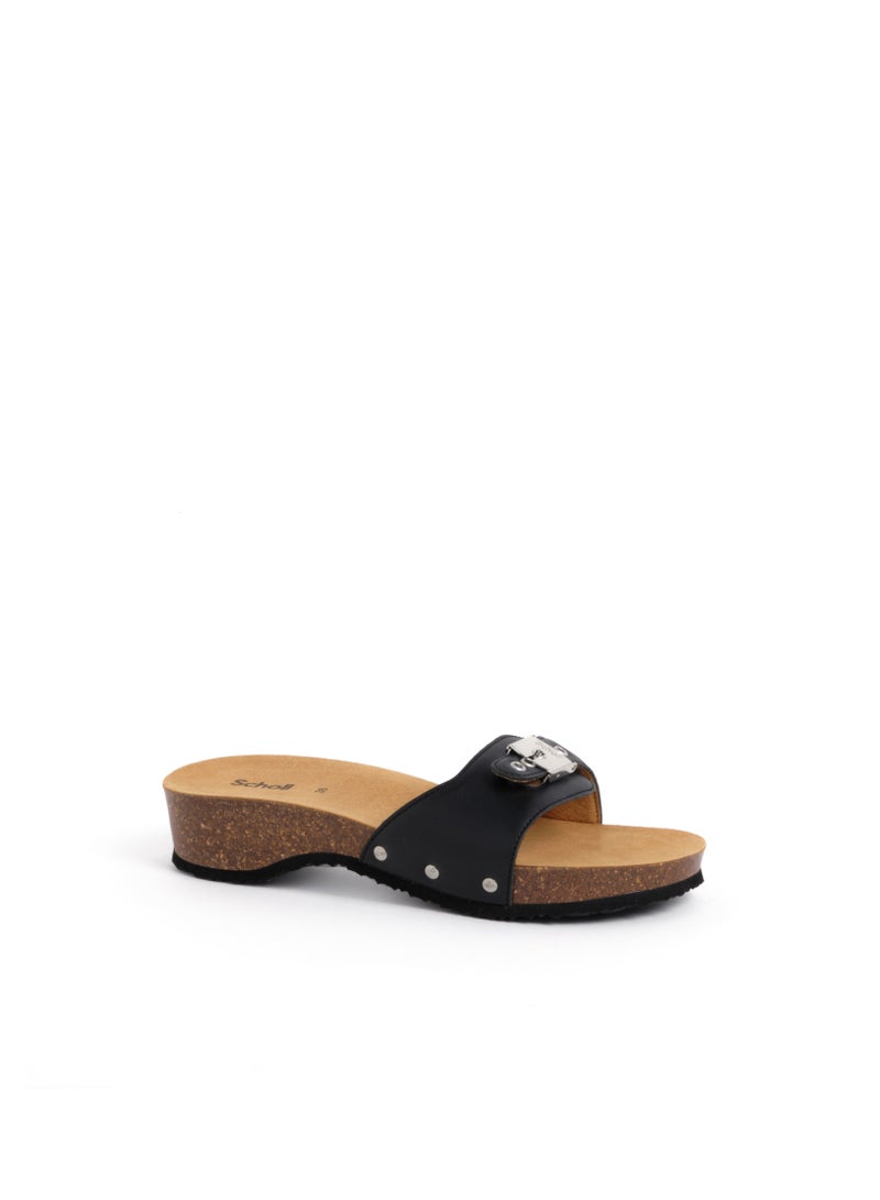 MULES BLACK PESCURA HEEL CORK