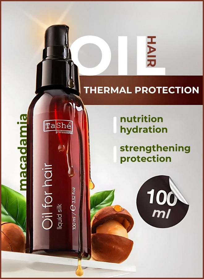 Thermal Protection Hair Oil & Repairing Serum for Damaged Hair, with Avocado, Macadamia & Almond Oils - Adds Shine, Smooths, Hydrates & Nourishes, Fixes Split Ends, 100ml