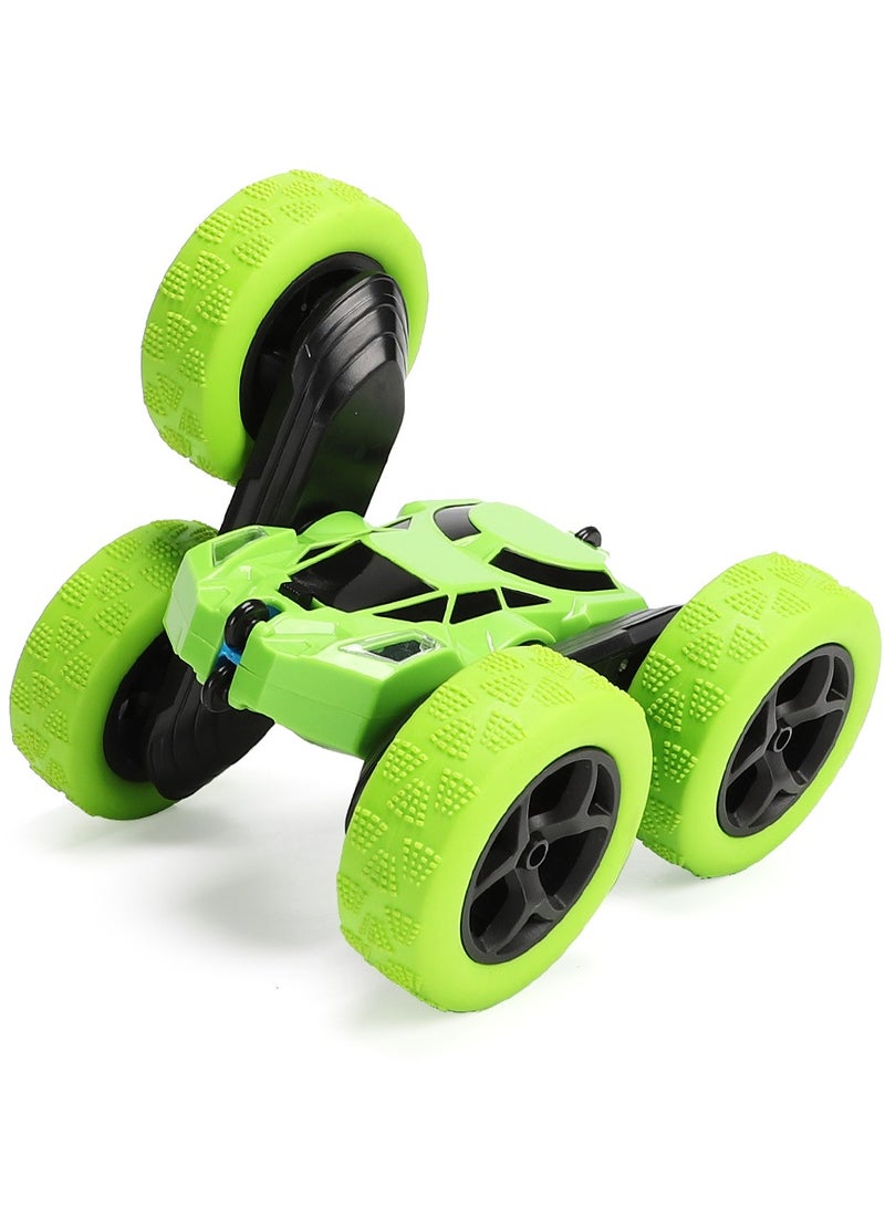 360° Rotating Remote Control Car for Kids - Double Sided 4WD RC Stunt Car with Headlights, 2.4GHz Off-Road Electric Race Toy, Rechargeable Stunt Drifting Car (Green) for Ages 3+