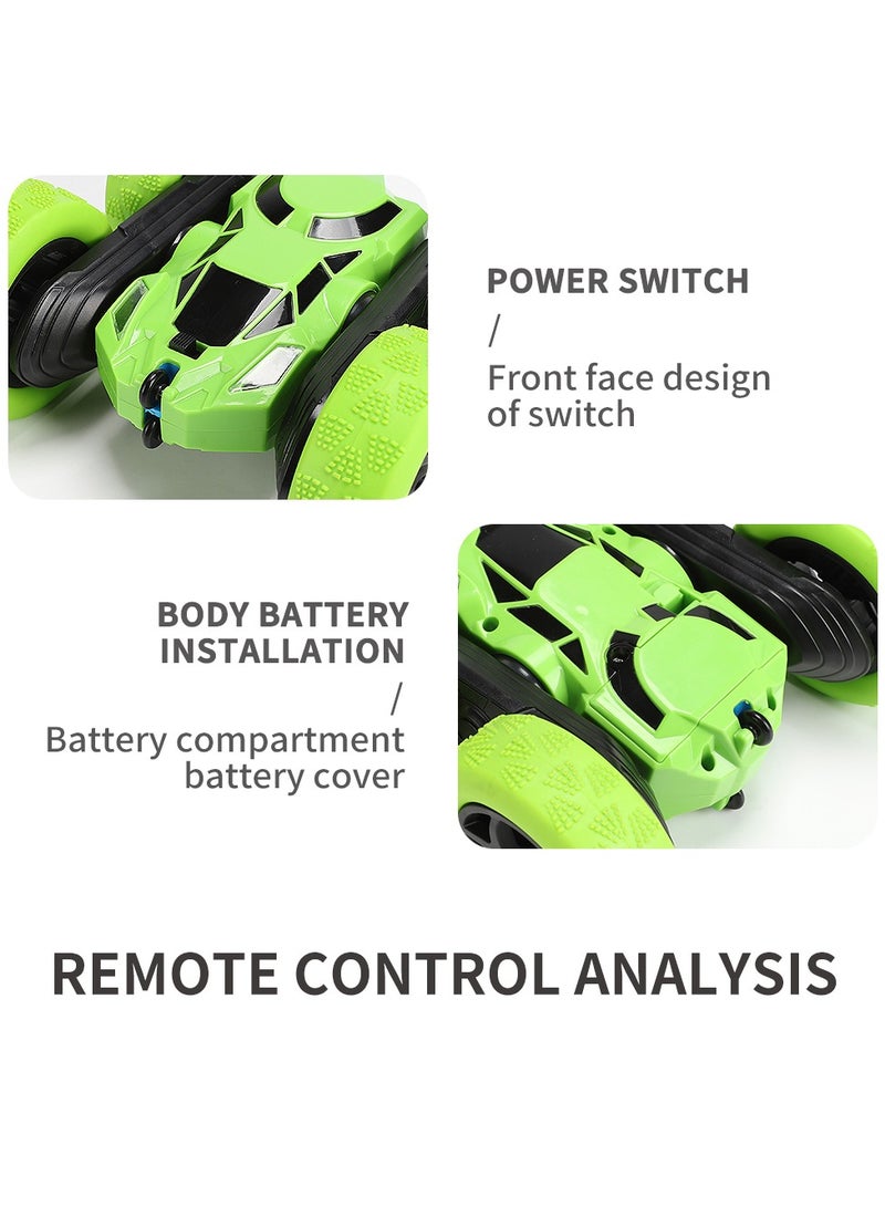 360° Rotating Remote Control Car for Kids - Double Sided 4WD RC Stunt Car with Headlights, 2.4GHz Off-Road Electric Race Toy, Rechargeable Stunt Drifting Car (Green) for Ages 3+