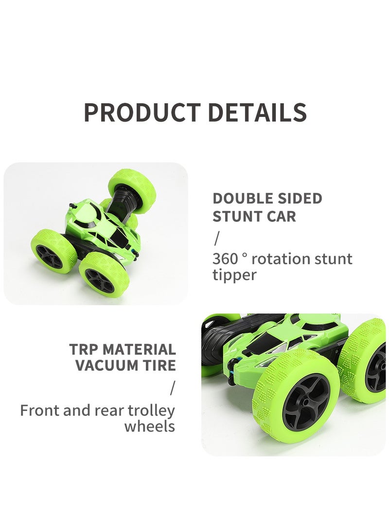 360° Rotating Remote Control Car for Kids - Double Sided 4WD RC Stunt Car with Headlights, 2.4GHz Off-Road Electric Race Toy, Rechargeable Stunt Drifting Car (Green) for Ages 3+