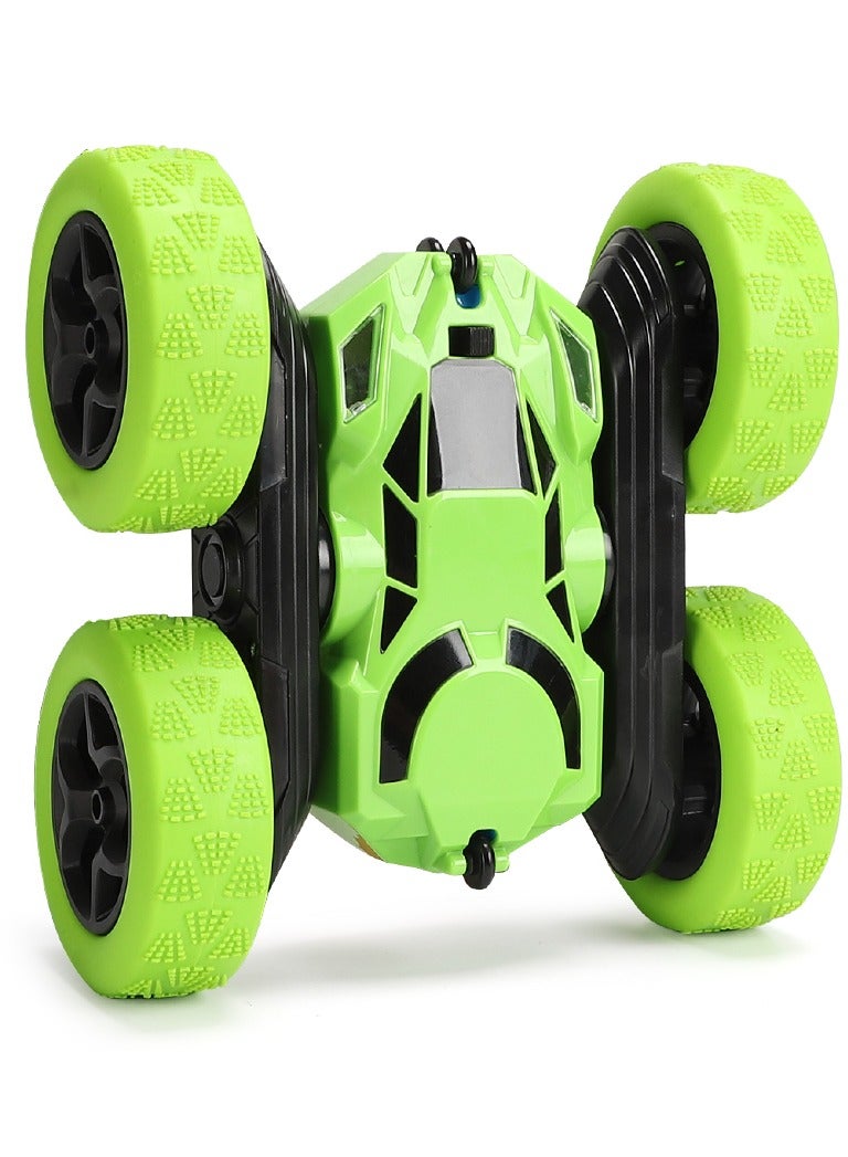360° Rotating Remote Control Car for Kids - Double Sided 4WD RC Stunt Car with Headlights, 2.4GHz Off-Road Electric Race Toy, Rechargeable Stunt Drifting Car (Green) for Ages 3+
