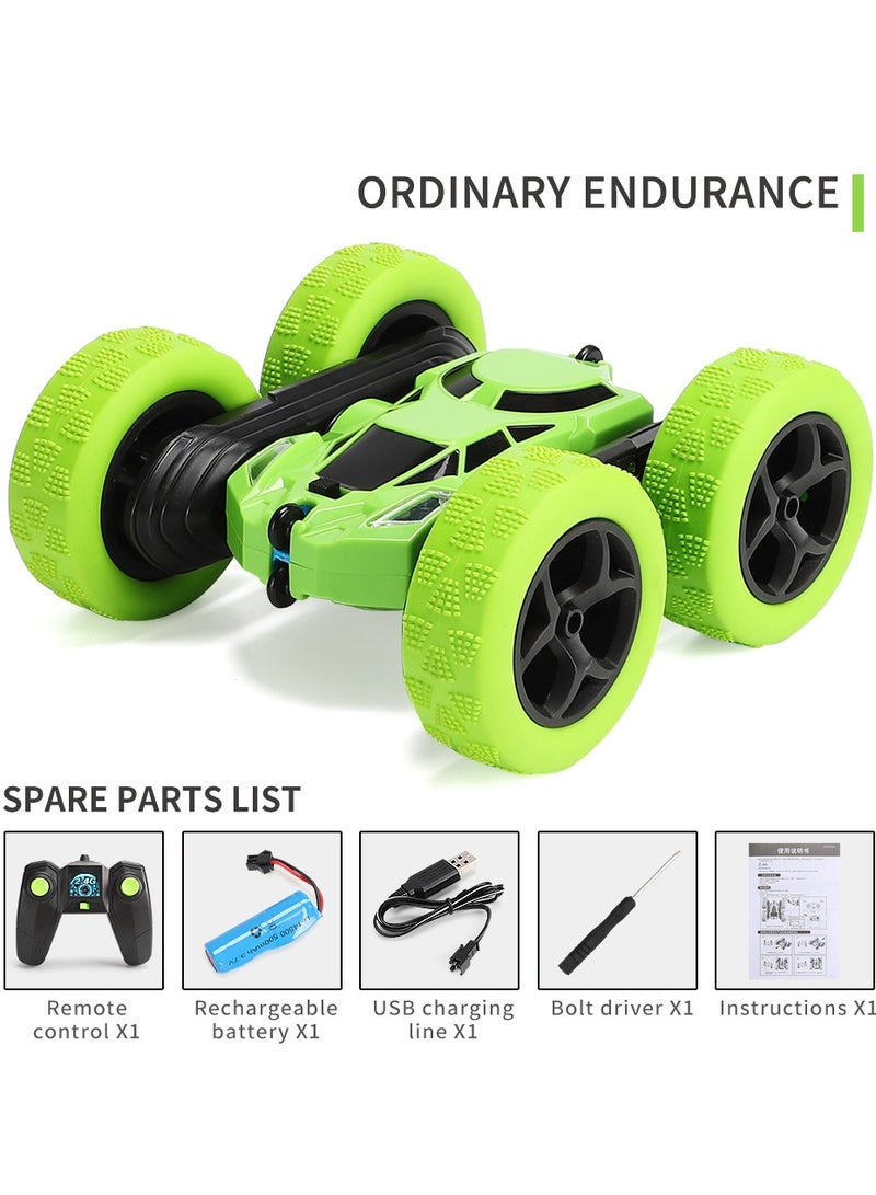 360° Rotating Remote Control Car for Kids - Double Sided 4WD RC Stunt Car with Headlights, 2.4GHz Off-Road Electric Race Toy, Rechargeable Stunt Drifting Car (Green) for Ages 3+