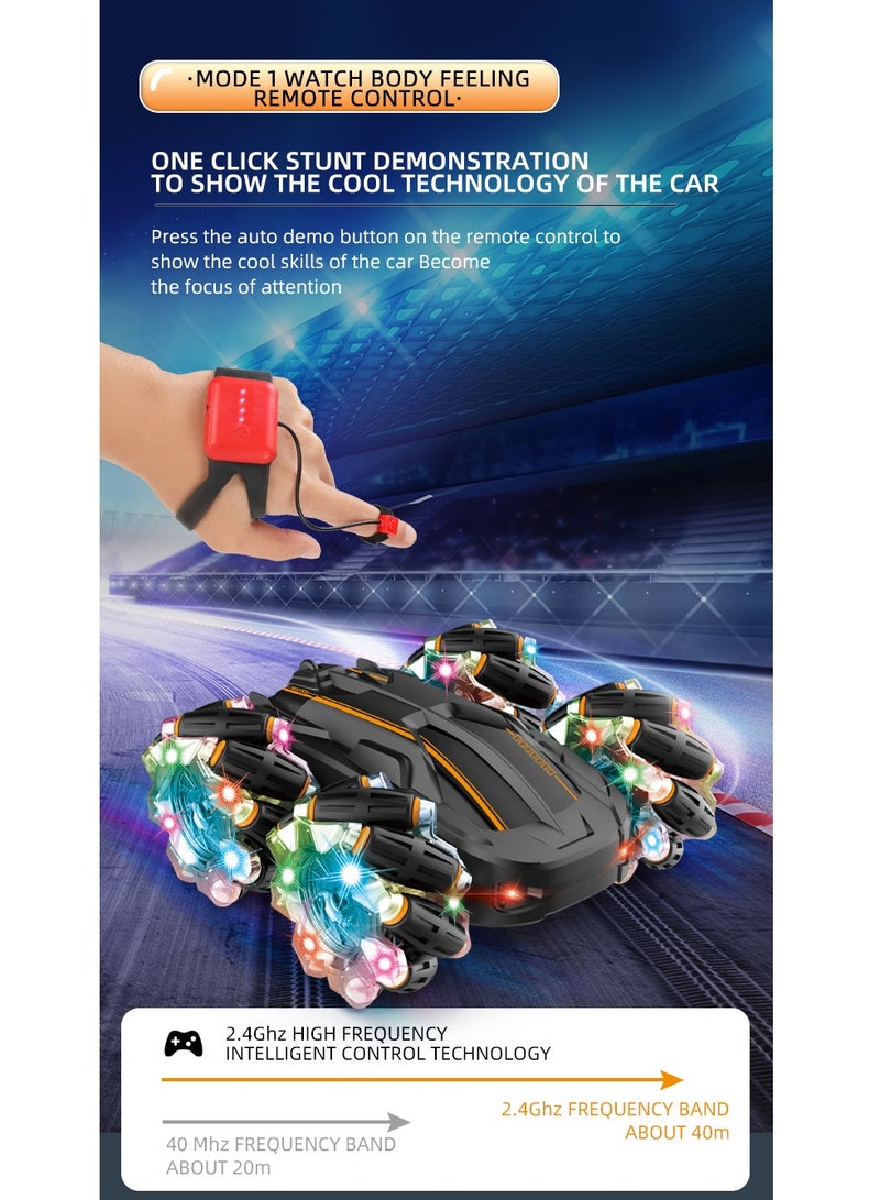 Lightning Remote Control Car, Cool Light, Double Sided Drift, Wall Climbing, Dual-Mode & Watch Control, 4x4 Off-Road Tail Flick RC Stunt Vehicle, High Speed, 360° Rotating & Flipping, Off-Road Electric Race Toy, Rechargeable Drifting Car for Kids Ages 6+