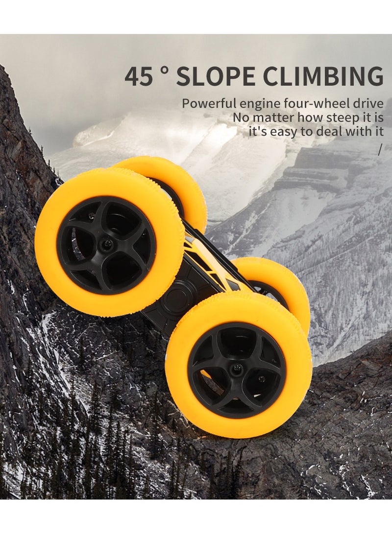 360° Rotating Remote Control Car for Kids - Double Sided 4WD RC Stunt Car with Headlights, 2.4GHz Off-Road Electric Race Toy, Rechargeable Stunt Drifting Car (Yellow) for Ages 3+
