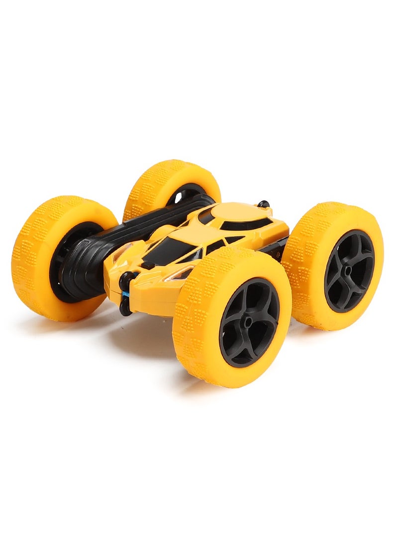 360° Rotating Remote Control Car for Kids - Double Sided 4WD RC Stunt Car with Headlights, 2.4GHz Off-Road Electric Race Toy, Rechargeable Stunt Drifting Car (Yellow) for Ages 3+
