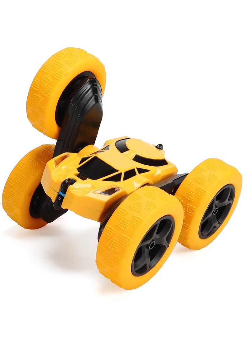 360° Rotating Remote Control Car for Kids - Double Sided 4WD RC Stunt Car with Headlights, 2.4GHz Off-Road Electric Race Toy, Rechargeable Stunt Drifting Car (Yellow) for Ages 3+
