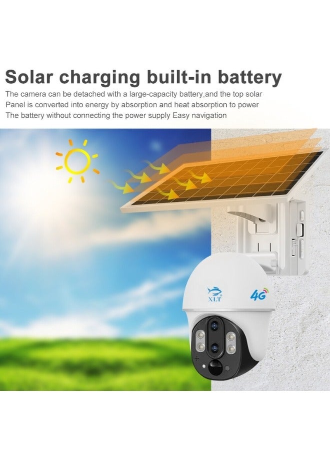 XLT  4G Sim Card Solar Camera PTZ 360°View Solar Powered Outdoor Security Camera with Night Vision, AI Human Detection, Two Way Audio, IP66 Works with Apps