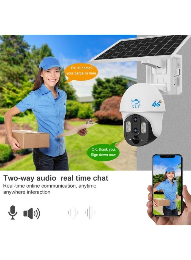 XLT  4G Sim Card Solar Camera PTZ 360°View Solar Powered Outdoor Security Camera with Night Vision, AI Human Detection, Two Way Audio, IP66 Works with Apps