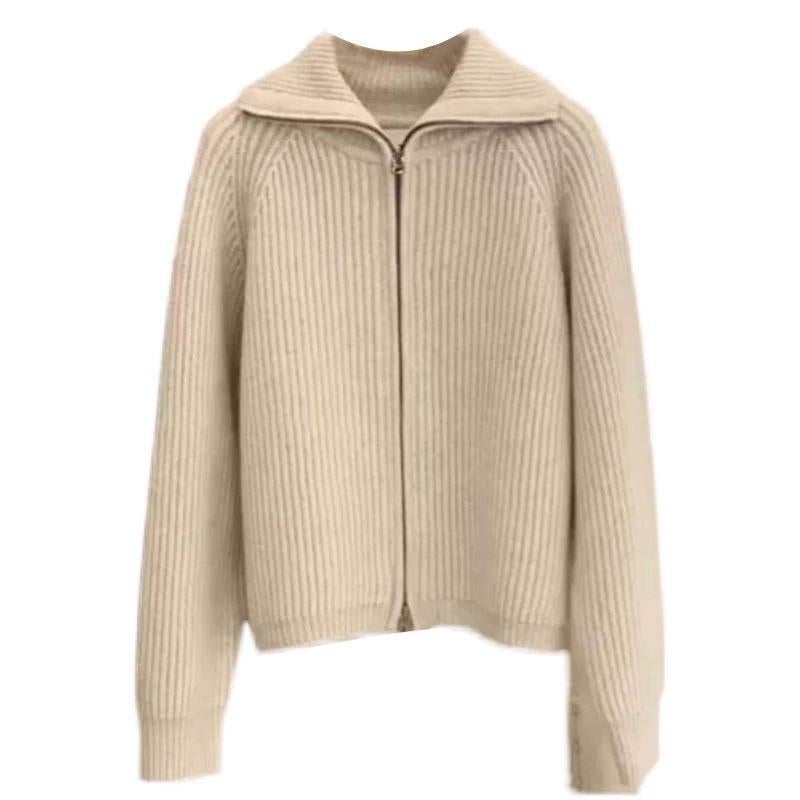 Petite Collared Zip Cardigan Sweater Jacket Apricot
