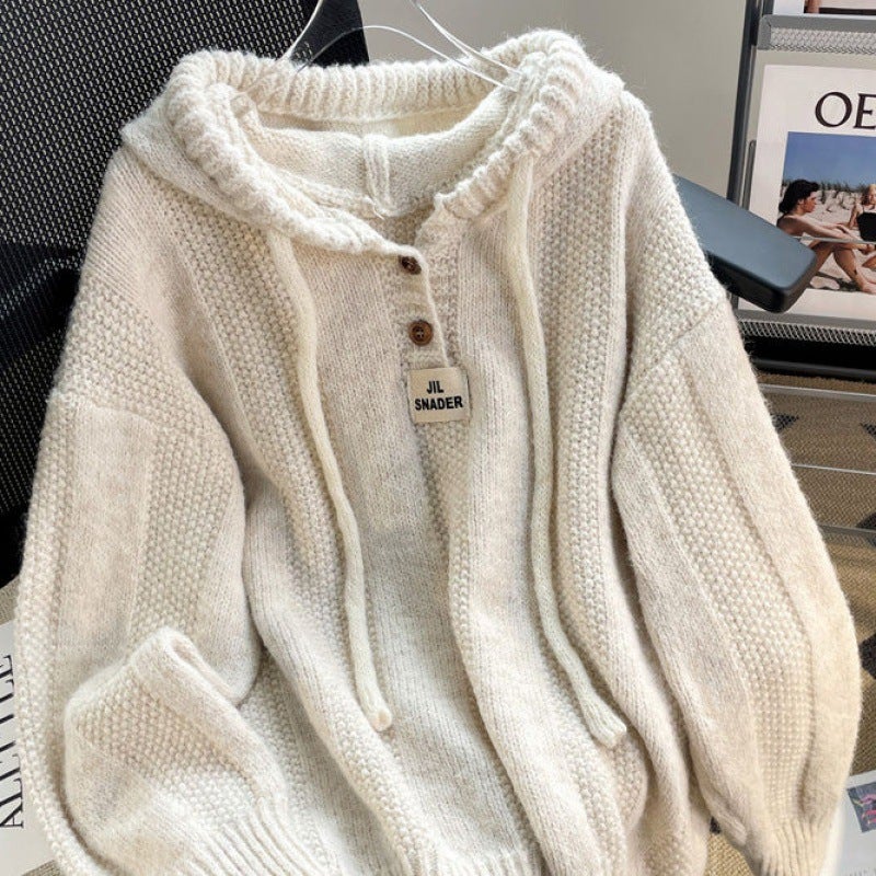 Loose Hooded Knit Sweater Women Autumn Winter 2023 Meters apricot