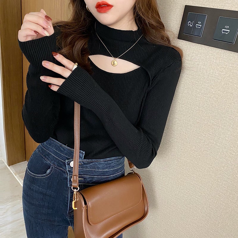 Designer Knit Sweater Autumn Winter High Collar FashionBlack Black